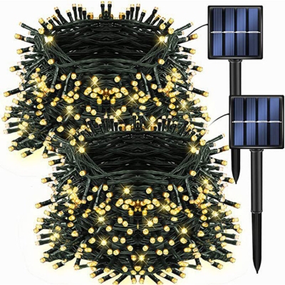   2-Pack Warm White Solar Christmas Lights, 100 Pcs Each Led 39ft Solar String Lights Outdoor Waterproof, 8 Modes Twinkling Fairy Mini Lights For Christmas Tree Garden Wedding Party Outdoor