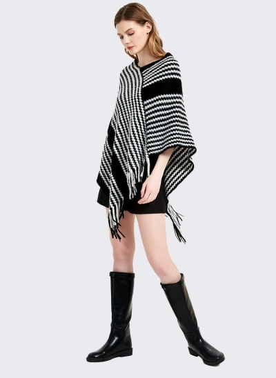 Knitted Poncho Pullover Shawl Wrap Striped bat Shawl Cape For Women