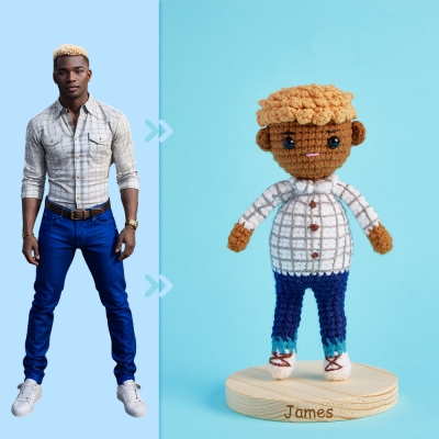 Full Body Customizable 1 Person Custom Crochet Doll Personalized Gifts Handwoven Mini Dolls - Plaid Shirt Boys