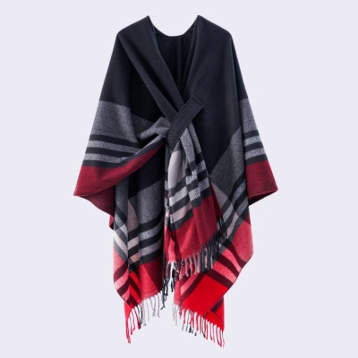   Geometric Pattern Knitted Tassel Shawl New Double-Sided Plaid Warm Shawl Cloak