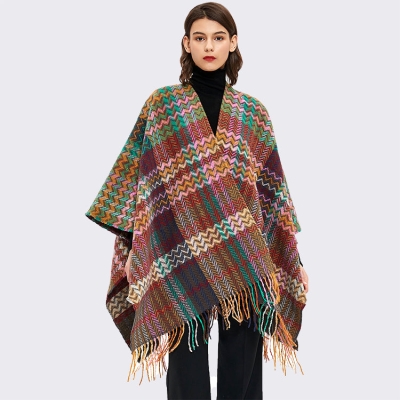   Knitted Poncho Fringe Ruana Winter Big Shawl Wrap