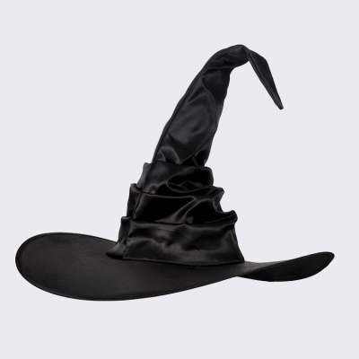 Women Halloween Witch Hat Black Pleated Wizard Hat Top Hat for Halloween Party