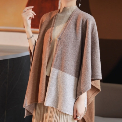   Classic Travel Cashmere Wrap Shawl,Knit Colorblock Cashmere Poncho Sweater
