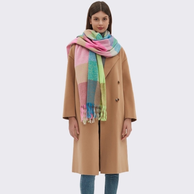   Autumn And Winter Thickened Tassel Plaid Scarf Rainbow Shawl