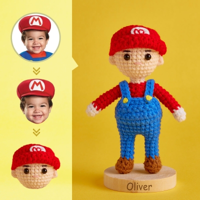 Custom Face Crochet Doll Personalized Gifts Handwoven Mini Dolls - Mario