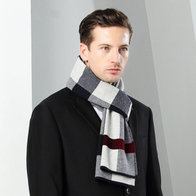   Men's Wool Classic Plaid Scarf Autumn and Winter Fashionable and Versatile