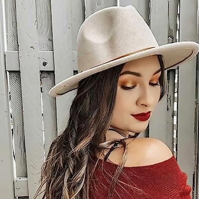   Wool Wide Brim Fedora Hat with Leather Buckle Band Women Lady Retro Wide Brim Floppy Panama Hat