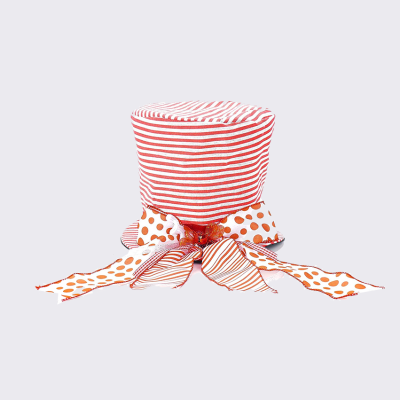 Christmas Tree Topper Hat with Bow Ribbon, Red and White Stripes Xmas Toppers Hats for Home Decor