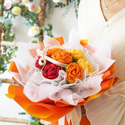   Crochet Rose Bouquet Beautiful Room Decor Knitted Flowers Valentine&rsquo;s Gift