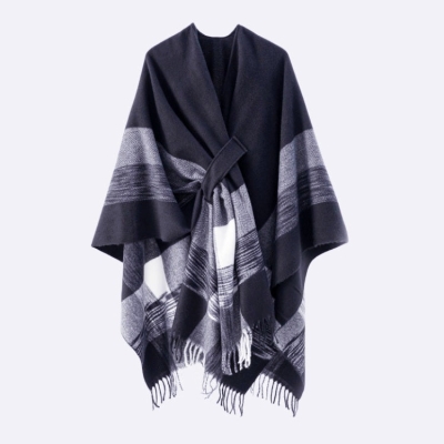  Geometric Pattern Knitted Tassel Shawl New Double-Sided Plaid Warm Shawl Cloak
