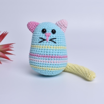 Fun Egg-Shaped Cat Crochet Animal Handmade Amigurumi Stuffed Toy Doll