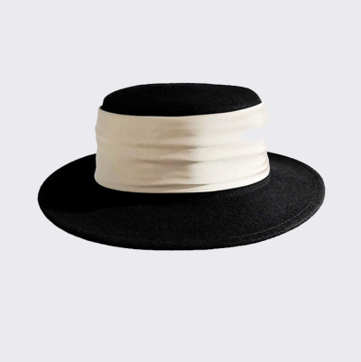   French Vintage Wide Brim Fedora Hats for Women 100% Wool Hat with Chiffon Wide Band