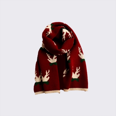   Versatile Christmas Knitted Wool Scarf Deer Elk Print Snowflake Warm Scarf
