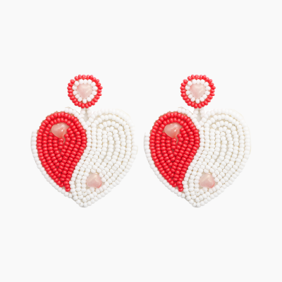 Seed Bead Heart Earrings, Handmade Beaded Heart Earrings Gift for Her Mom Wife Girlfriend