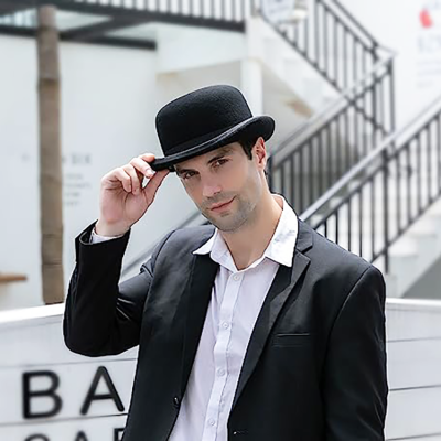 Black Derby Hat 100% Wool Theater Quality Hat Bowler Hat for Men Women Vintage Costumes