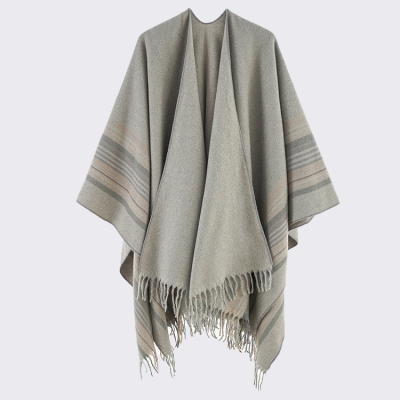   Striped Elegant Poncho Knitted Cashmere Shawl Wrap Extra Thick Soft Ruana