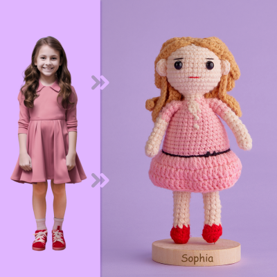 Full Body Customizable 1 Person Custom Crochet Doll Personalized Gifts Handwoven Mini Dolls - Girl in Pink Skirt