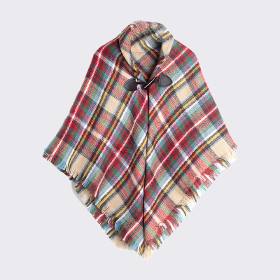 Children's Multifunctional Fashionable Warm Cloak Shawl With Horn Buckle Tartan Scarf