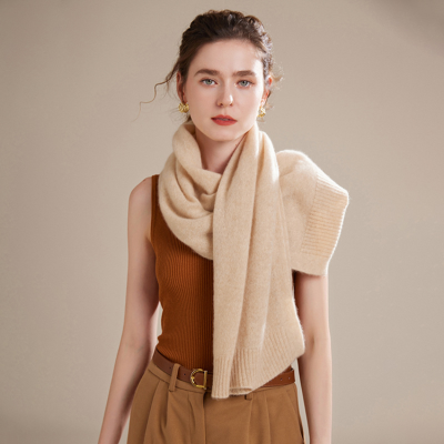   Women's Cashmere Scarf Simple Solid Color Wrapped Elegant Buttonless Knitted Shawl Two-Purpose