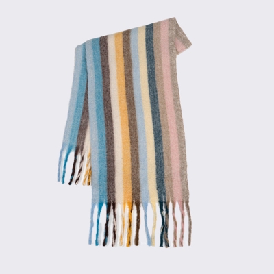   Rainbow Color-Blocked Striped Scarf Winter Soft And Waxy Wrap Feeling Enlarged Shawl