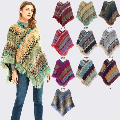   Pullover Shawl Cape Retro Elegant Knitted Poncho Warm Cardigan Sweater Coat