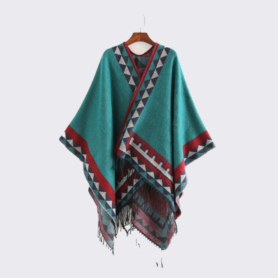   Knit Poncho Warm Fringe Ruana Elegant Shawl Cape for Autumn and Winter