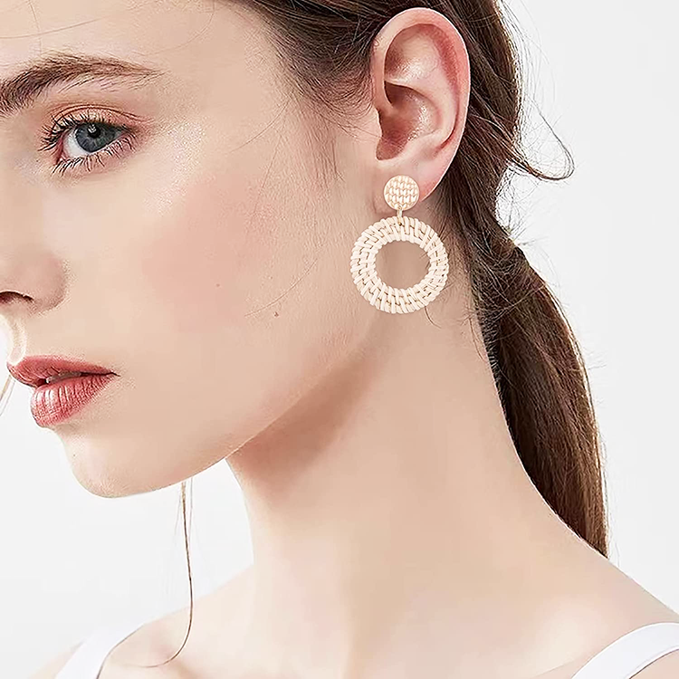Dropship 4 Pairs Rattan Earring For Women Bohemian Lightweight Straw Wicker Braid Geometric Statement Earrings Set Handmade Jewelry To Sell Online At A Lower Price